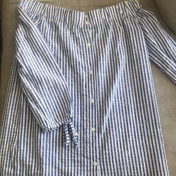 Blue/white off the shoulder dress w/ buttons! - Picture 2 of 7